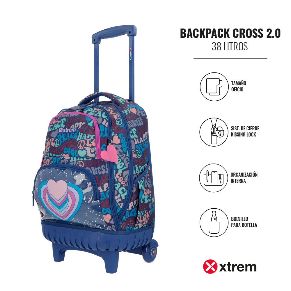 Mochila de Rodinha feminina infantil Cross azul