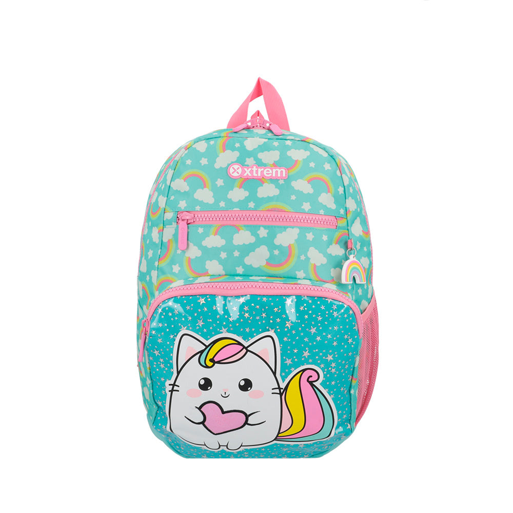 Mochila feminina infantil Bolt Gato Verde Água